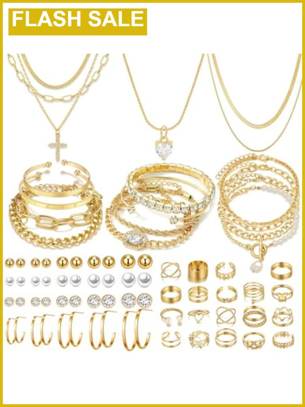 57pc Alloy Jewelry Set Necklaces Bracelets Rings Earrings Gift